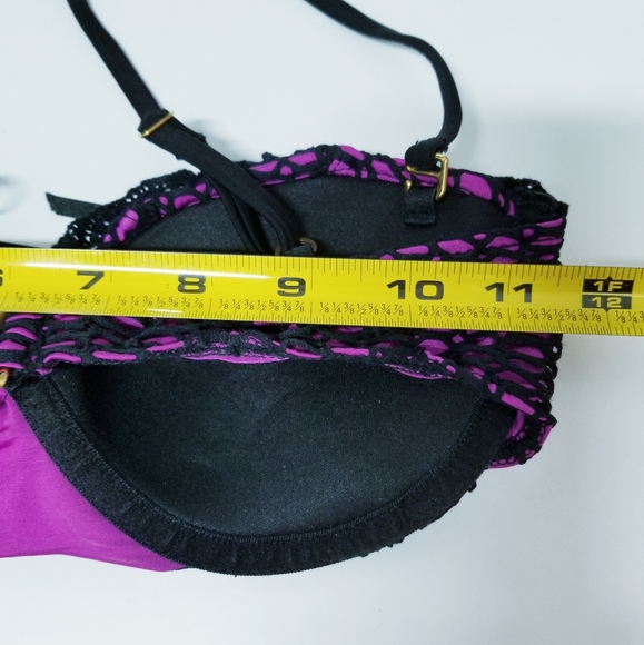 Beach Bunny Magenta & Black Fishnet Lace Corset Detail Balconette Bikini Top XS - Picture 14 of 15